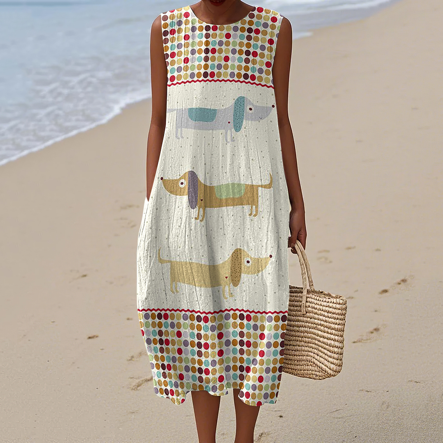 Women's Polka Dot Dog Art Print Dress wearshes