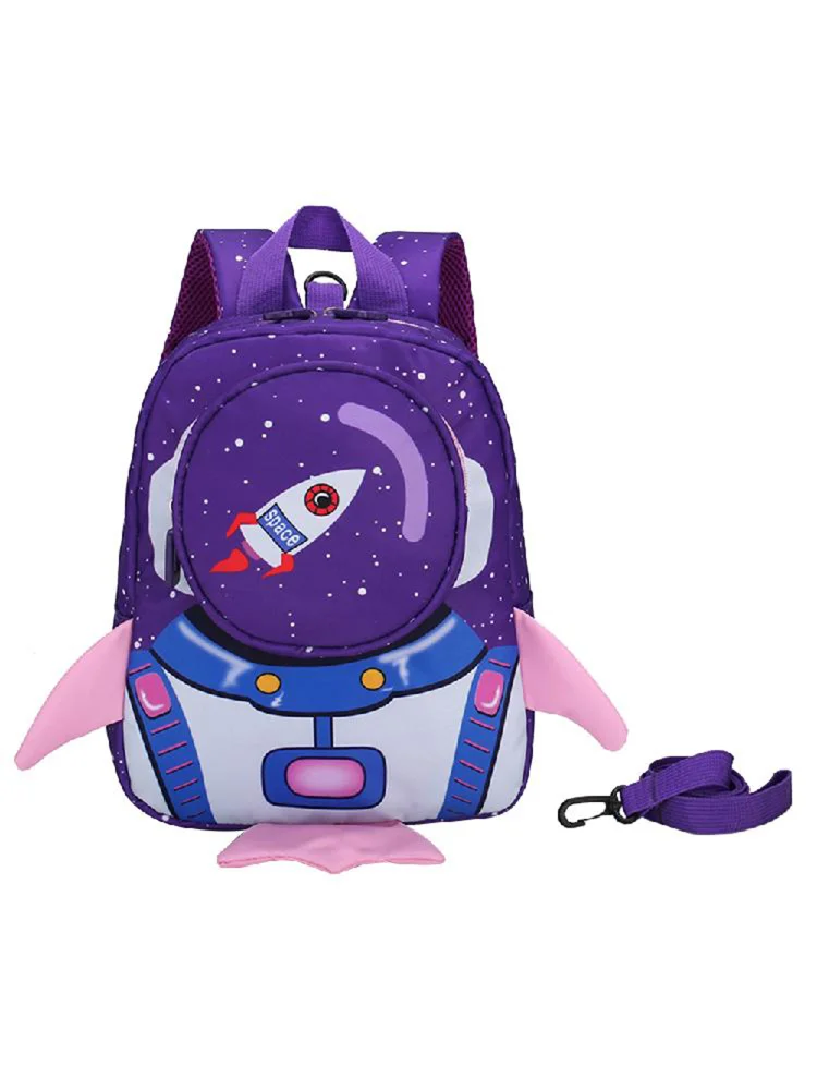 Children Nylon School Bag Kindergarten Cartoon 3D Rocket Backpack (Purple)