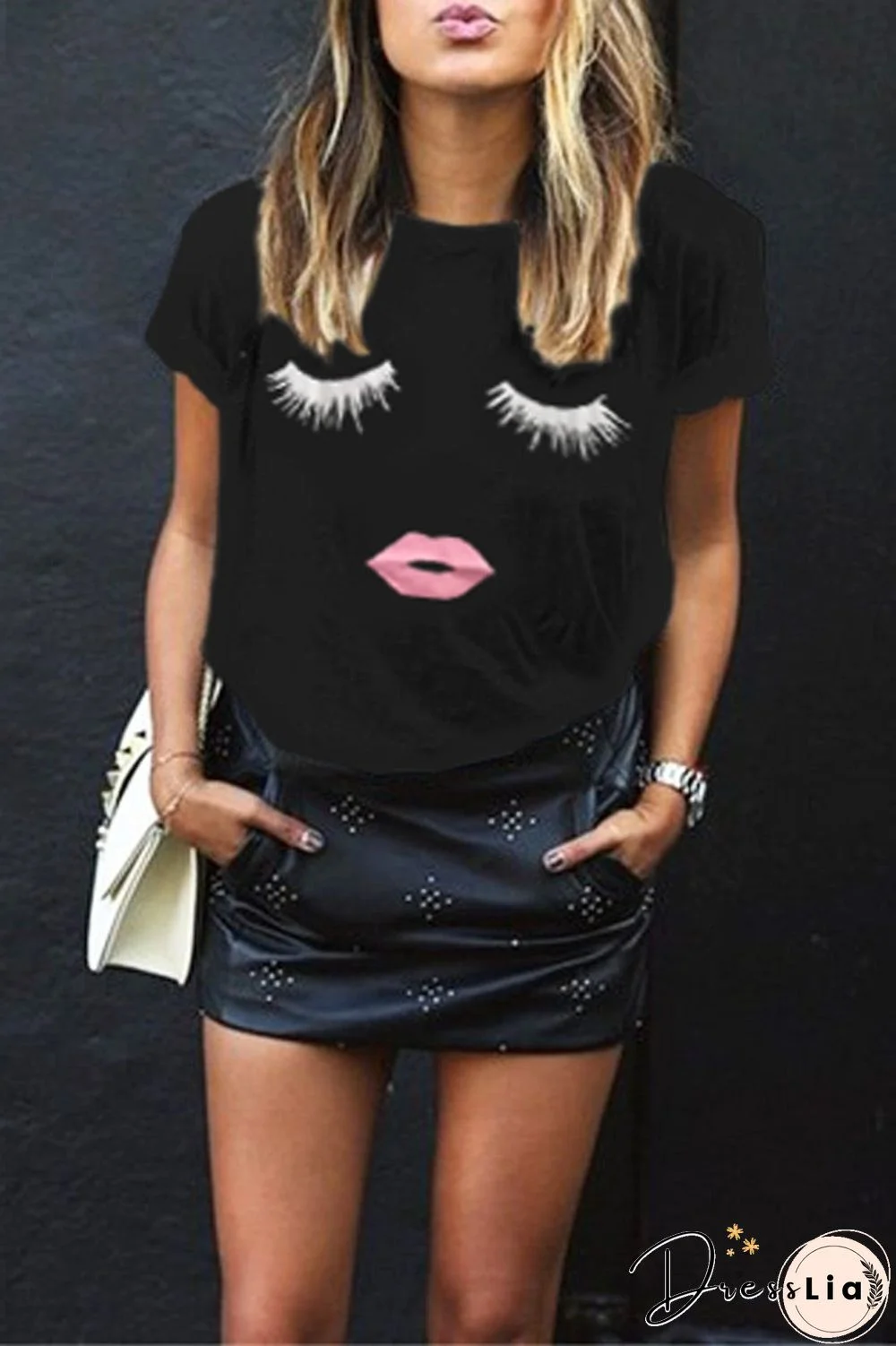 Fashion Casual Print Split Joint O Neck T-Shirts