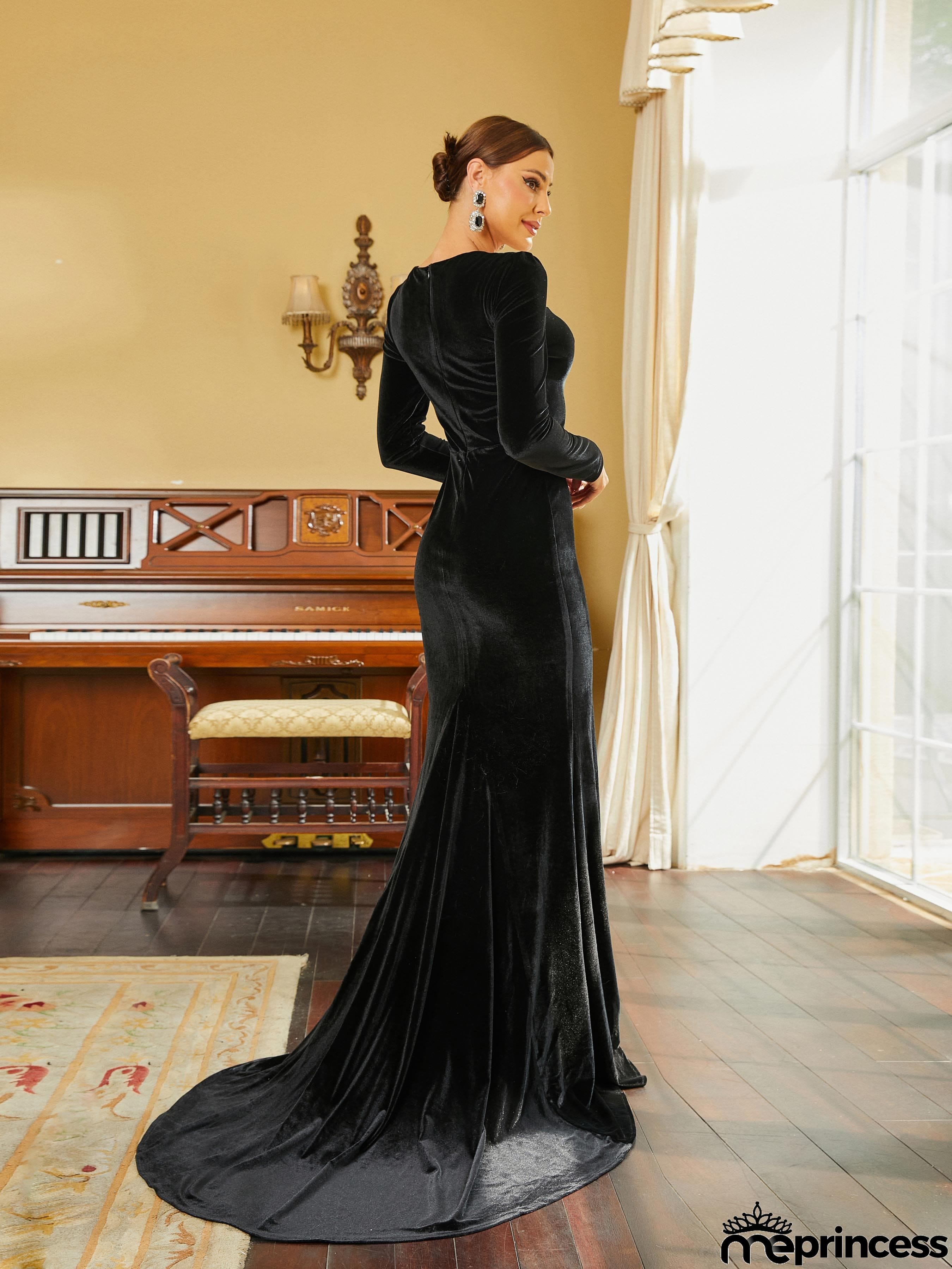Mermaid Sweetheart Velvet Maxi Black Evening Dress RJ10298