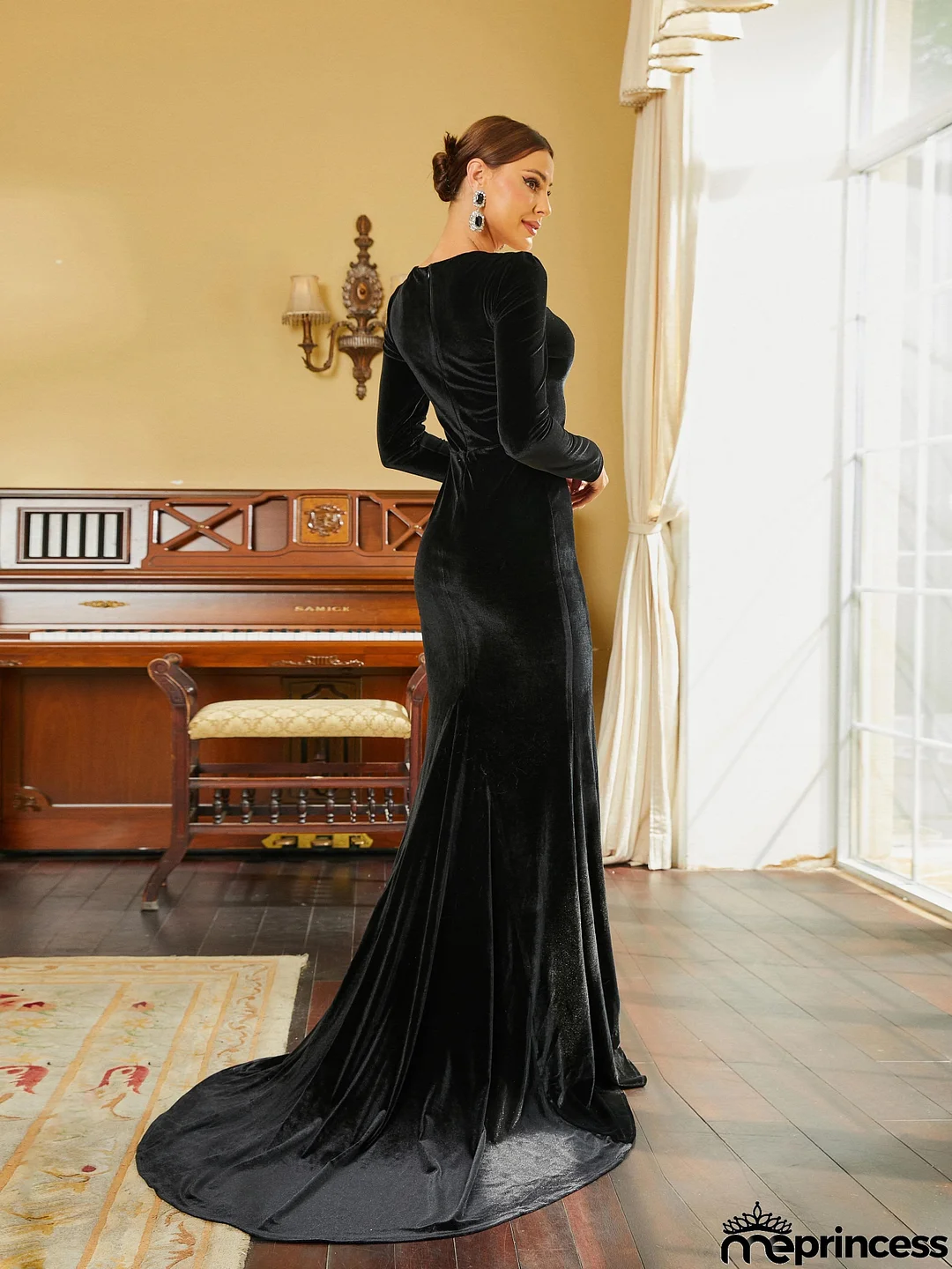 Mermaid Sweetheart Velvet Maxi Black Evening Dress RJ10298
