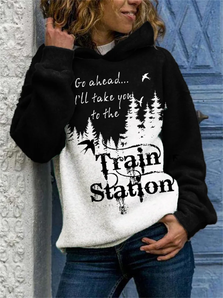 Western Train Station Forest Contrast Hoodie