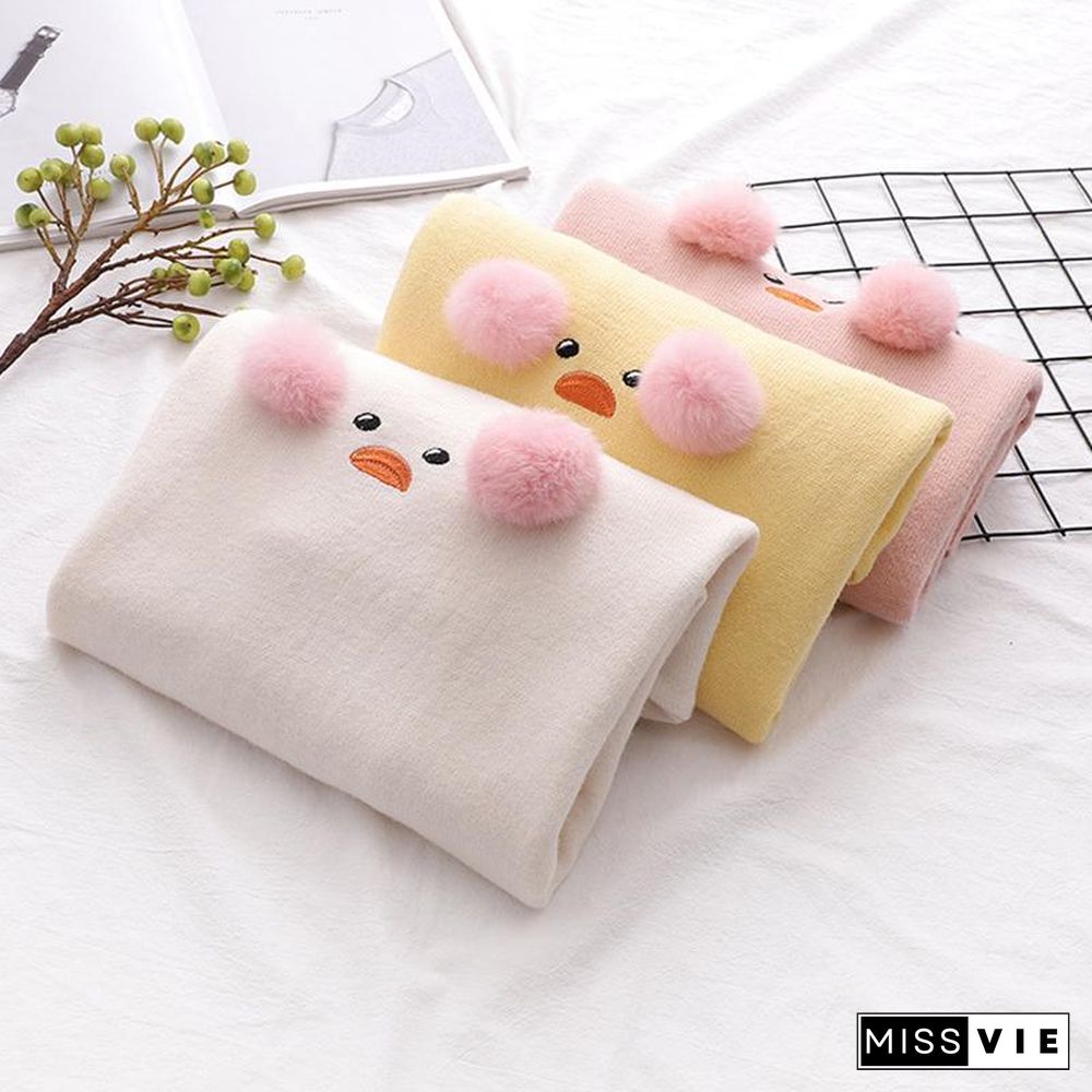 Duck Embroidery Fuzzy Ball Sweater