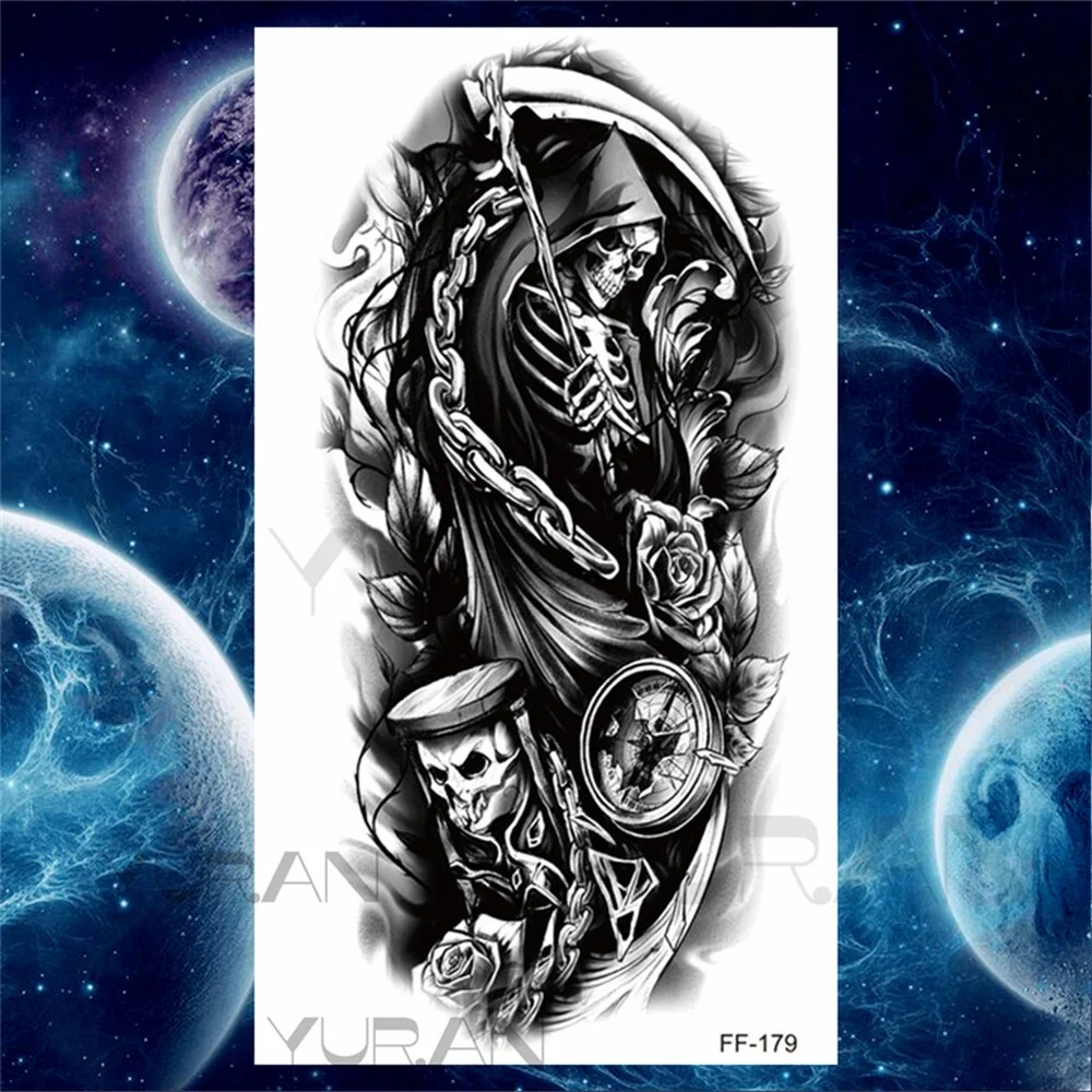 Sdrawing Tiger Temporary Tattoos For Women Men Realistic Wolf Scary Thorns Maori Compass Fake Tattoo Stickers Arm Body Tatoos DIY