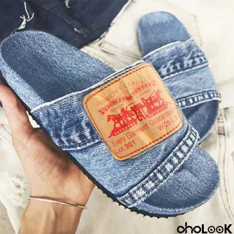 Denim Blue Open Toe Falt Slippers