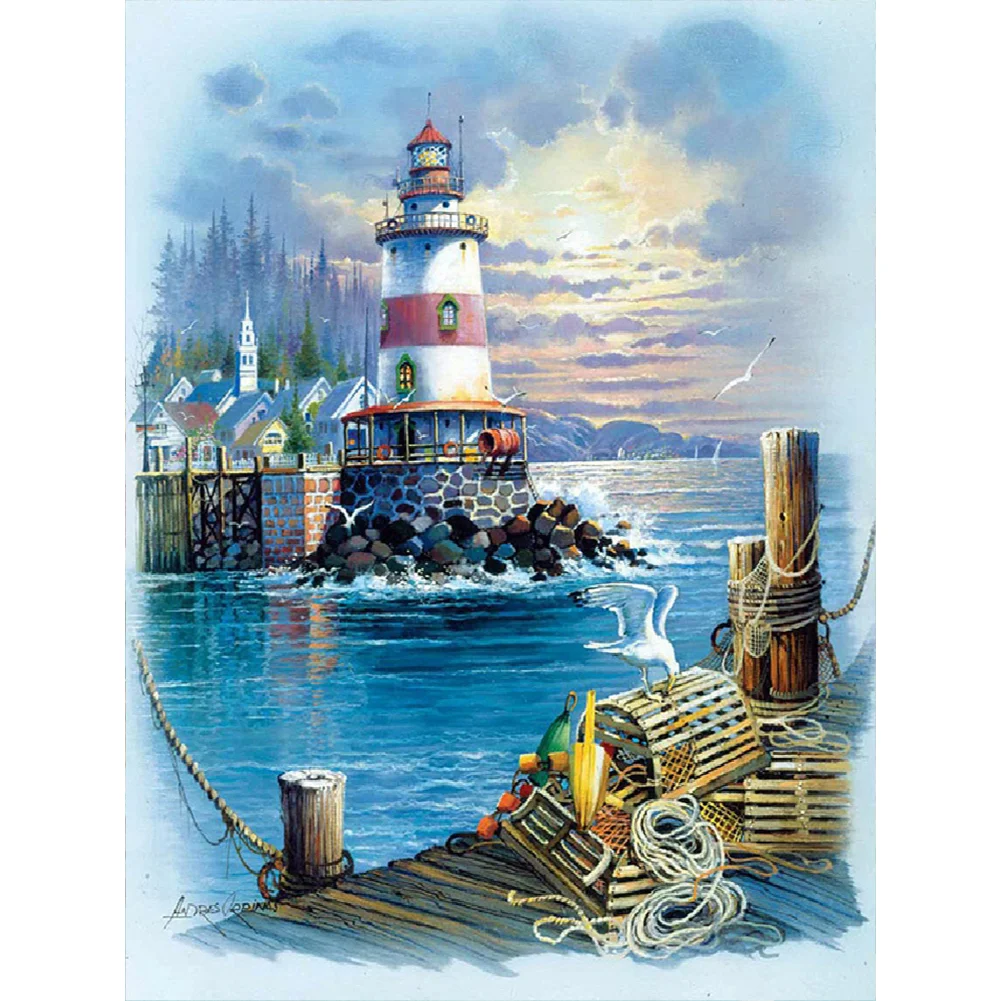 Diamond Painting - Full Round Drill - Seaside Lighthouse(Canvas|30*40cm)
