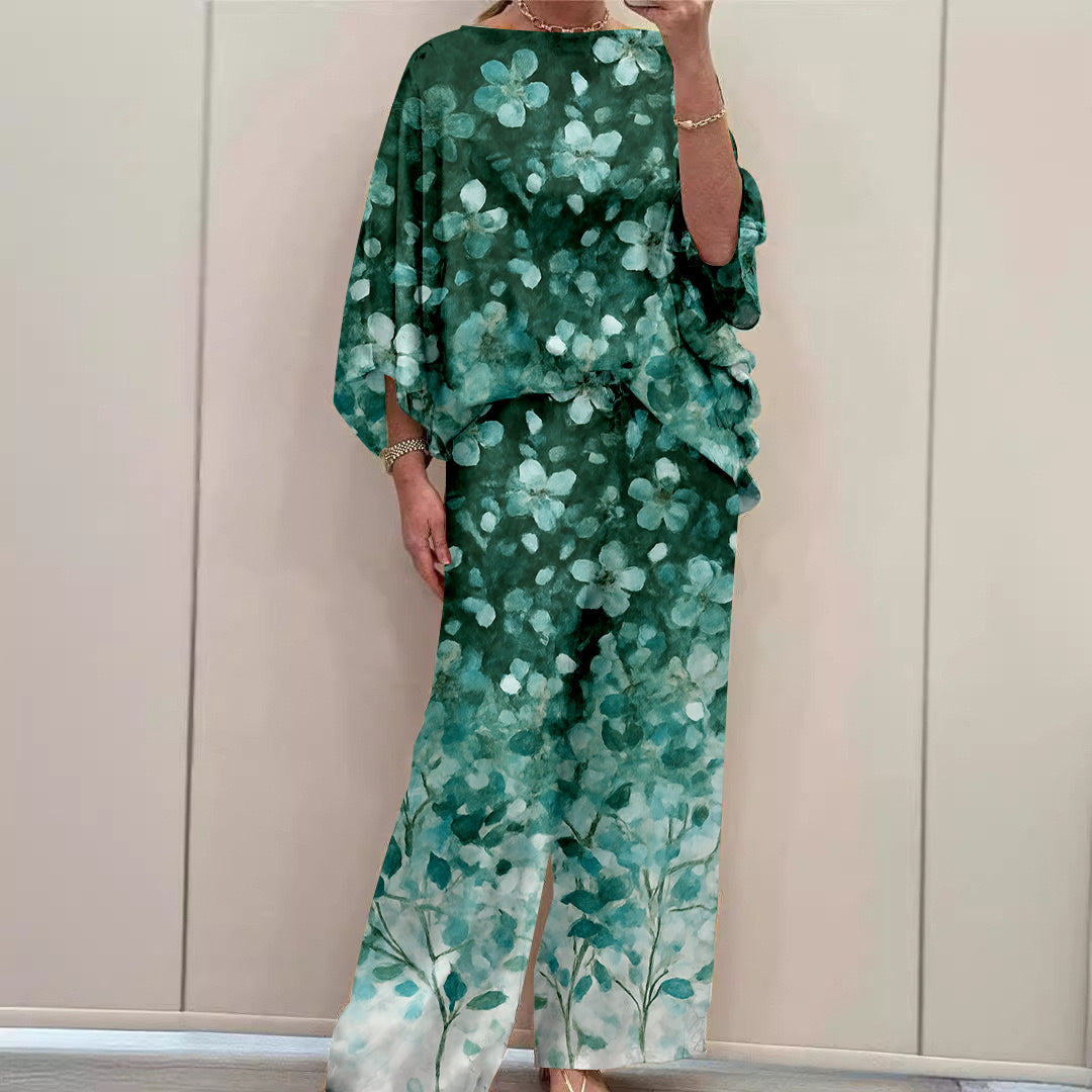Women Long Sleeve V-neck Graphic Floral Printed Top