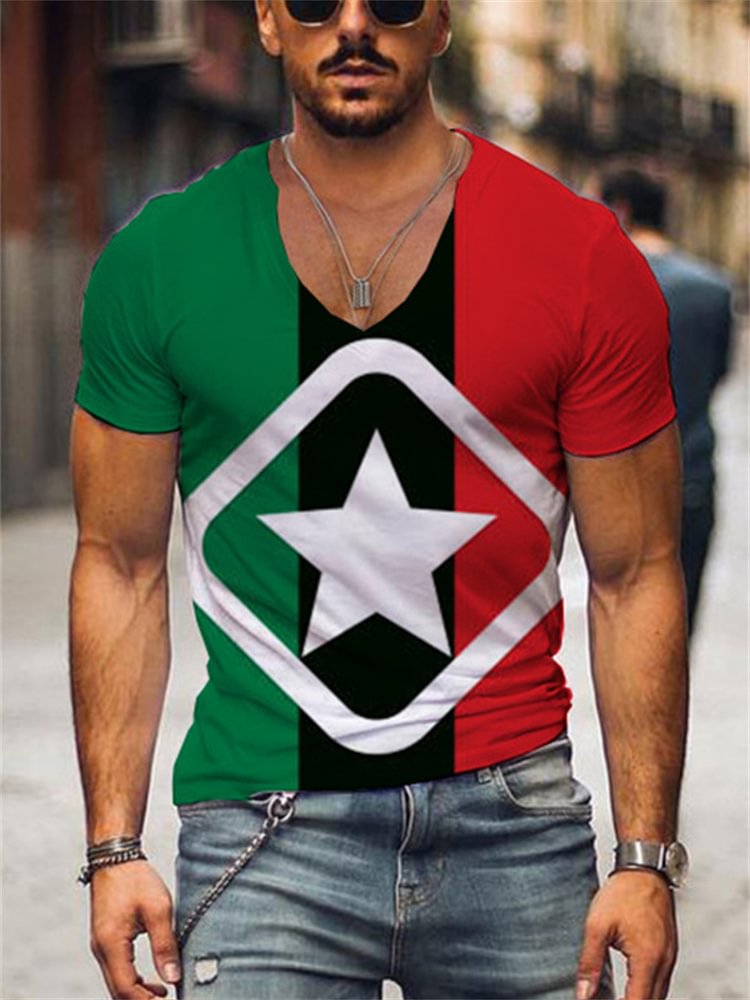 Black Pride Star Print Contrast Color T Shirt