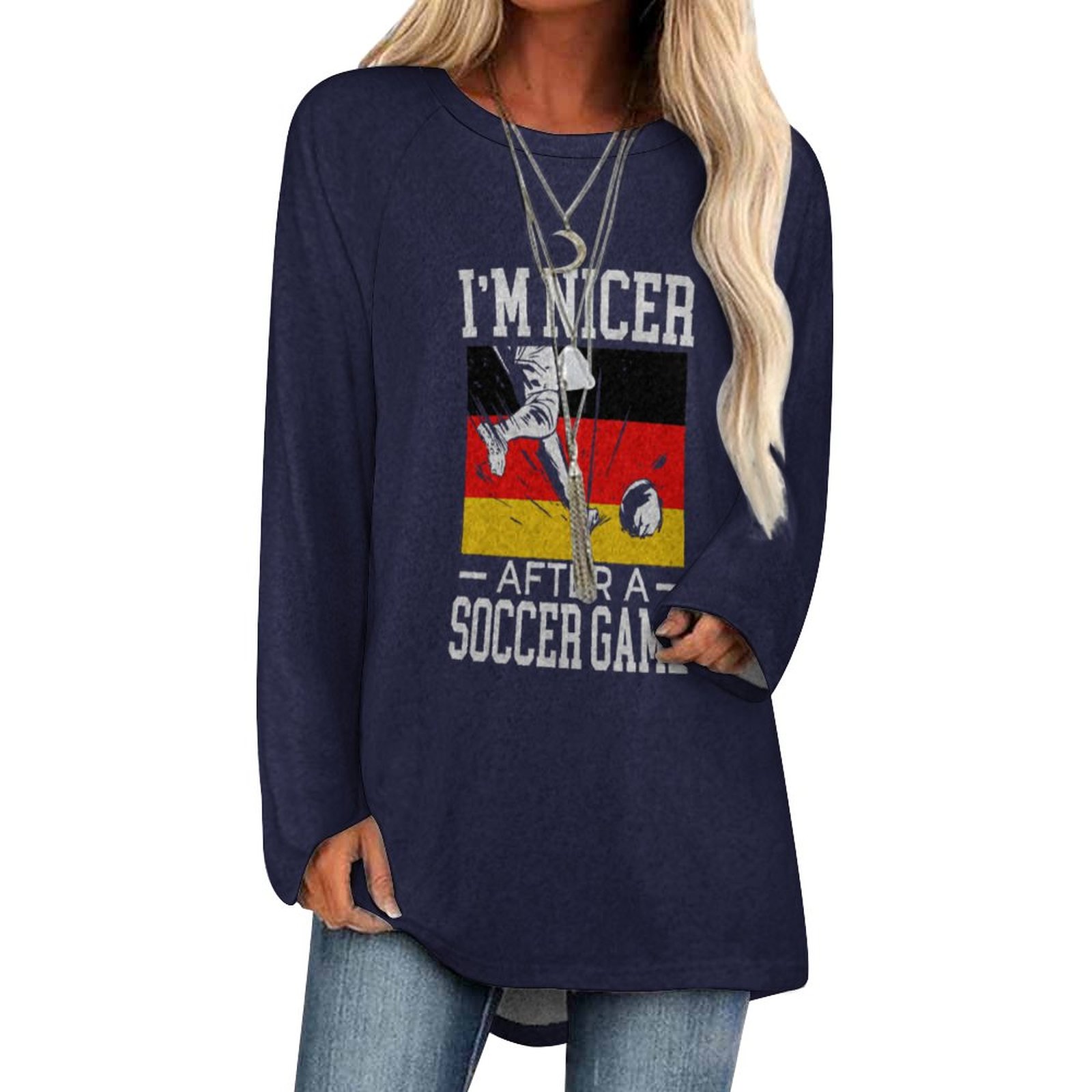 Germany Im Nicer after A Soccer Game Velvet Round Neck Long Sleeve Women's T-shirt