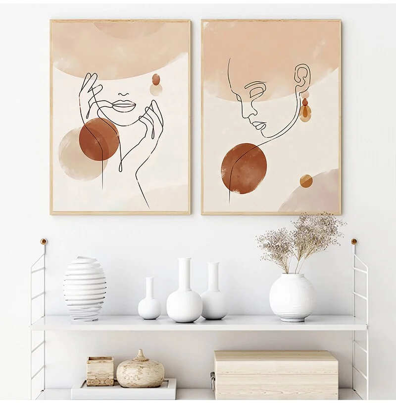 Abstract Woman Face Line Drawing Print Boho Wall Decor Terracotta Minimalist Poster Wall Art Canvas Painting Pictures Home Decor