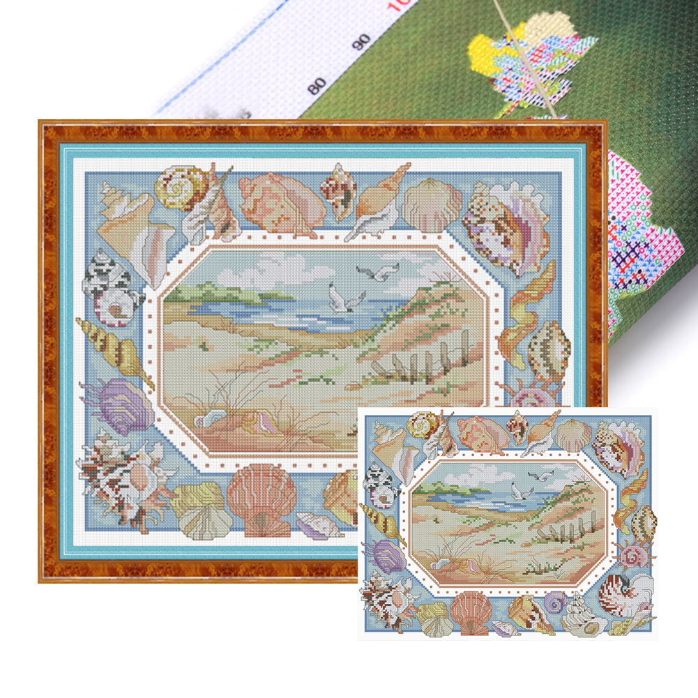 【Xiaobai Brand】Shells Full 14CT Pre-stamped Canvas(40*32cm) 42 Colors Cross Stitch