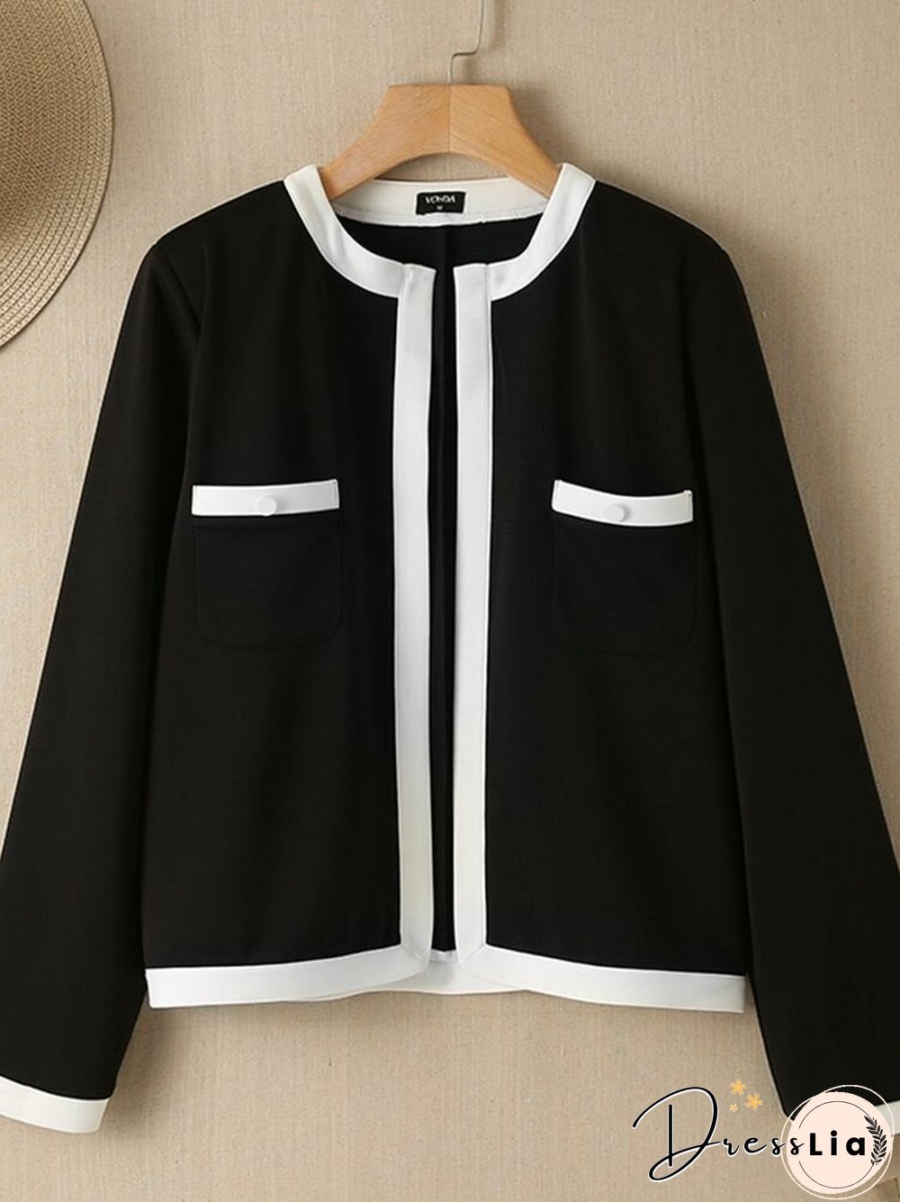 Contrast Color Open Front Long Sleeve Jacket For Women