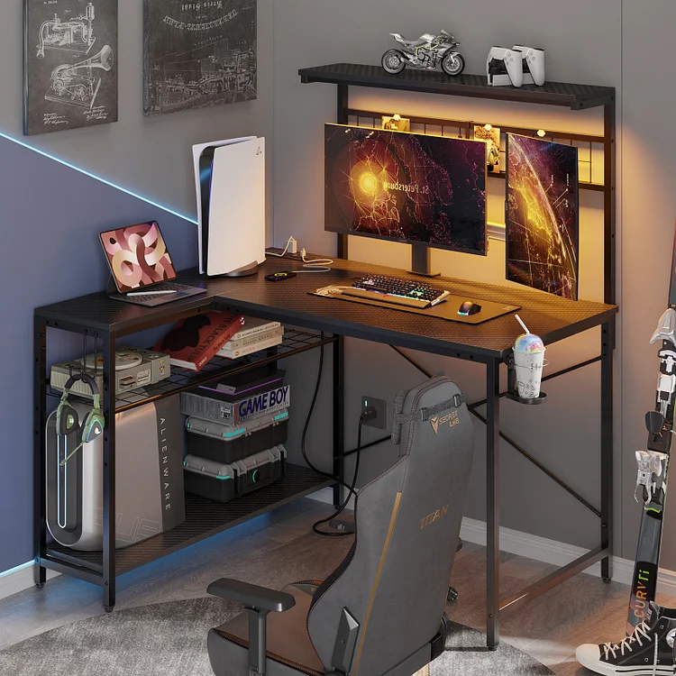 Bestier 42 L Shaped Gaming Desk with Power Outlets for Office & Home