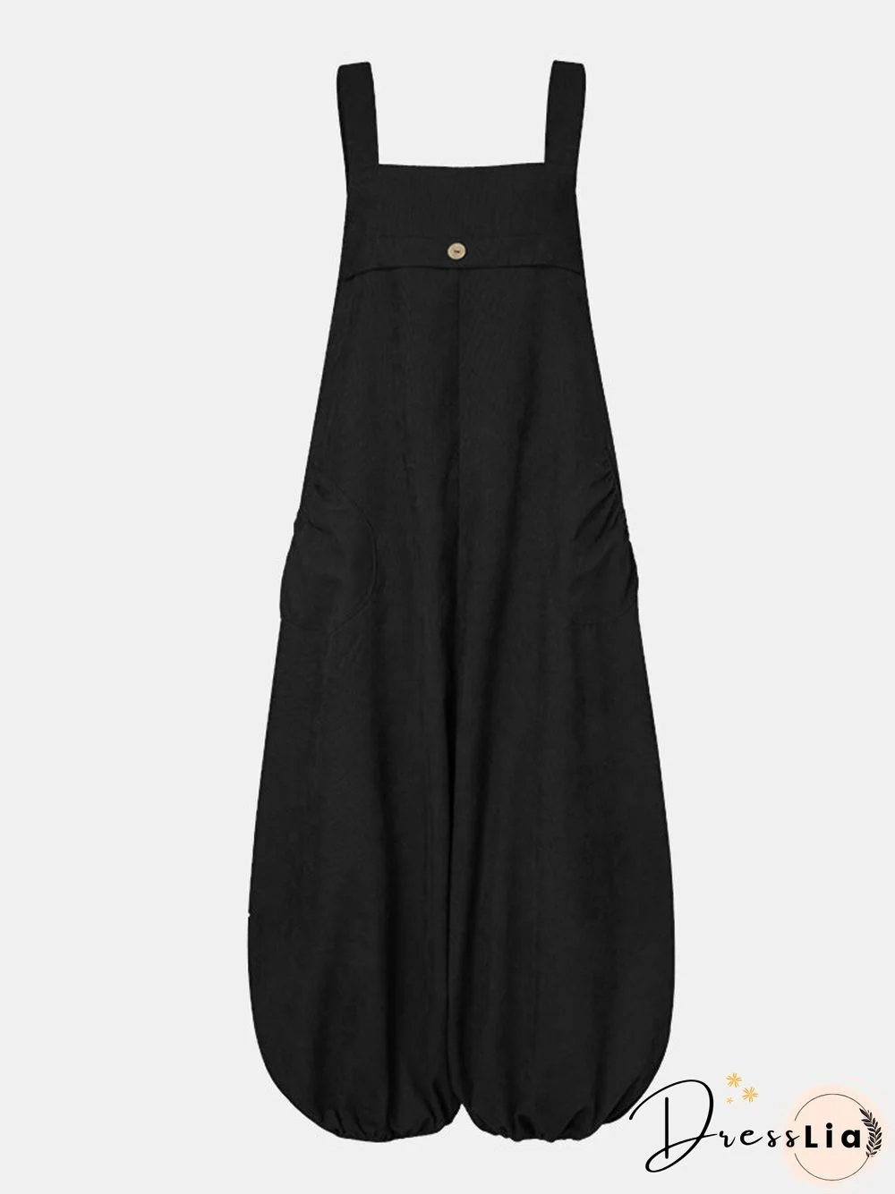 Women Corduroy Solid Color Casual Jumpsuit With Pockets