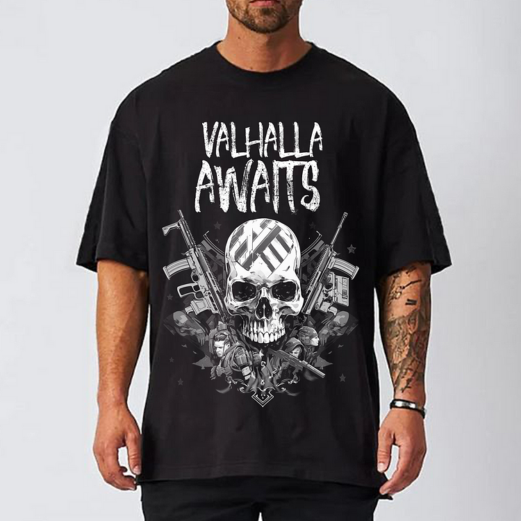 Valhalla Awaits Men's Short Sleeve T-shirt-Cosfine