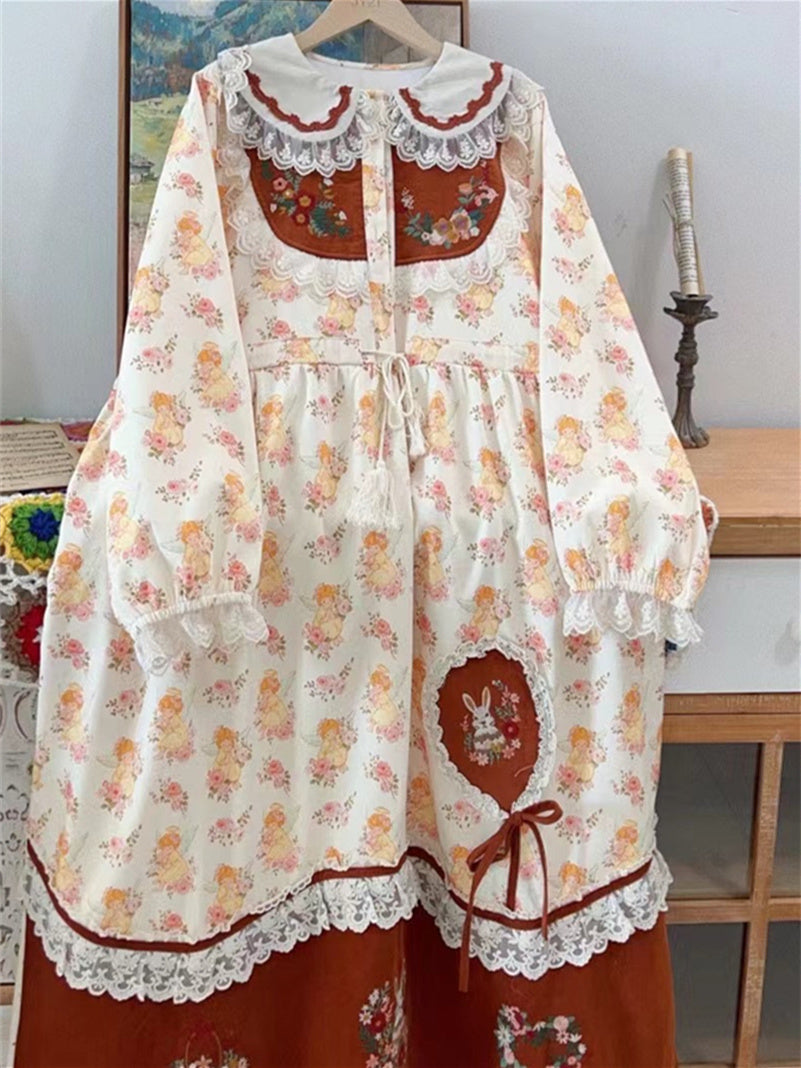 Women Long Sleeve V-neck Graphic Floral Printed Top