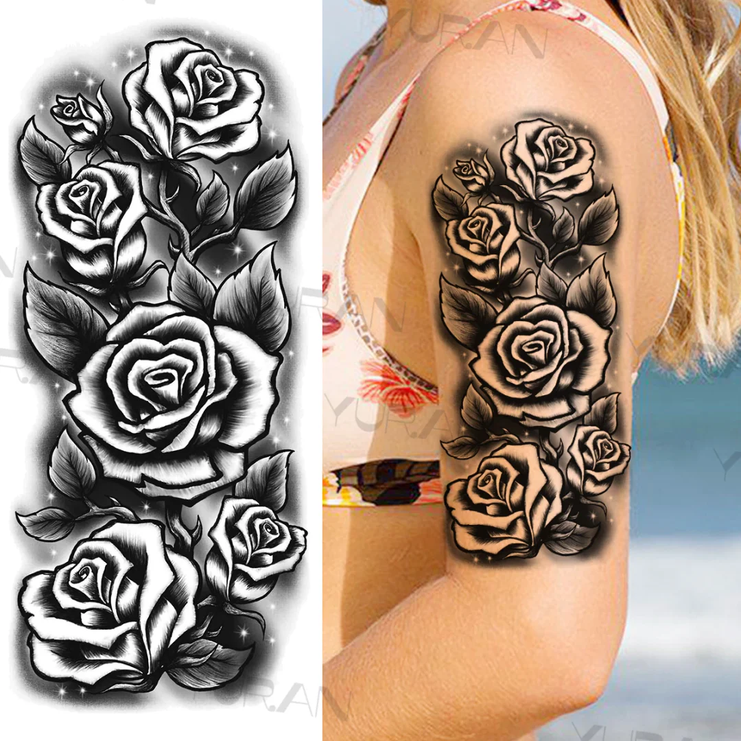 Sdrawing Rose Flower Temporary Tattoos For Women Realistic Snake Butterfly Flora Fake Tattoo Sticker Arm Body Waterproof Tatoos