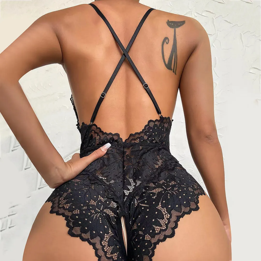 Churchf Sex Underwear Pajamas Open Brothing Collar Cross-Lace Lace Lace Tender