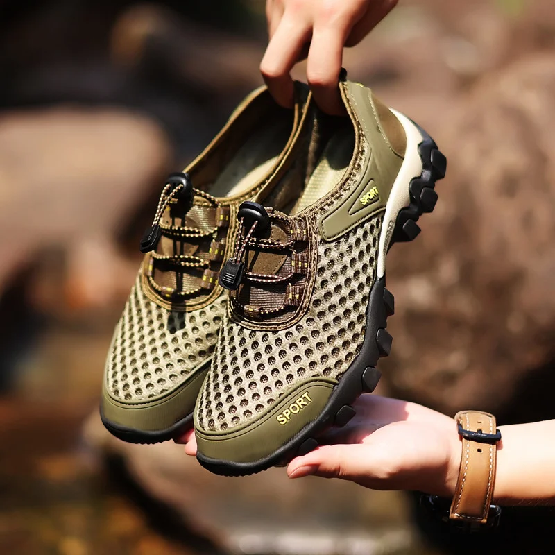 Churchf Summer Breathable Men Hiking Shoes Suede Mesh Outdoor Men Sneakers Climbing Shoes Men Sport Shoes Quick-dry Water Shoes