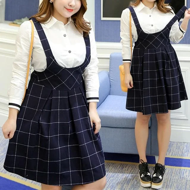 XL-4XL Cute Plaid Suspender Skirt SP165598
