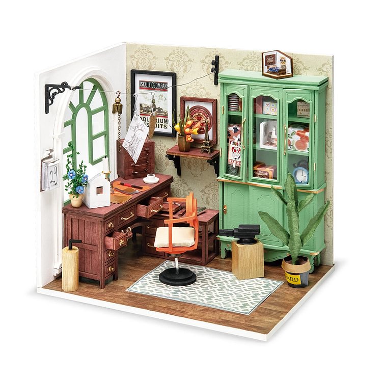  Robotime Online Rolife Jimmy's Studio DGM07 Home Office DIY Miniature Dollhouse 1:20