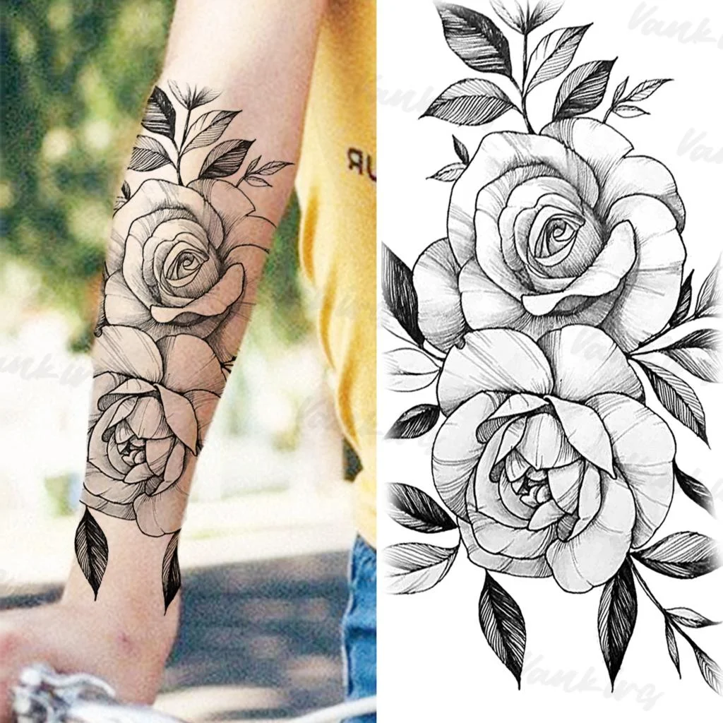 Sdrawing Peony Butterfly Temporary Butterfly Tattoos For Women Girls Realistic Snake Sun Fake Tattoo Sticker Leg Body Tatoos