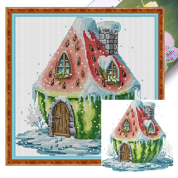 【Joy Sunday Brand】Watermelon Hut (22*22cm) 14CT Stamped Cross Stitch gbfke