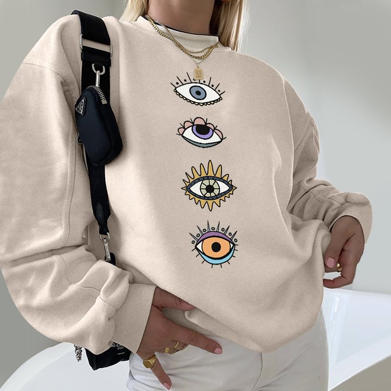   Evil Eyes Print Women's Cozy Loose Sweatshirt - Neojana