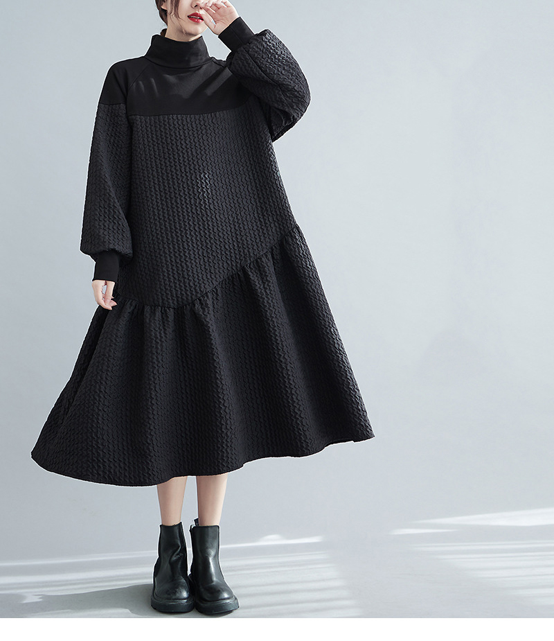 Stand-Up Collar Stitching Pocket A-Line Midi Dress
