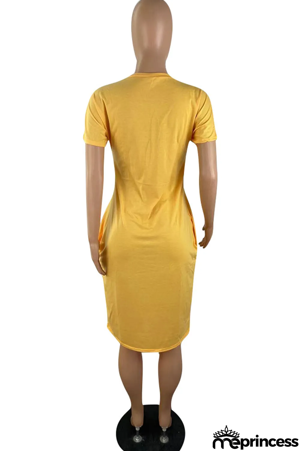 Orange Fashion Casual Solid Basic V Neck Short Sleeve Dress