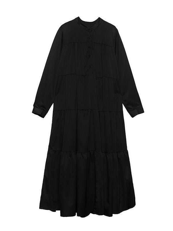 Urban Long Sleeves Solid Color Split-Joint Maxi Dress