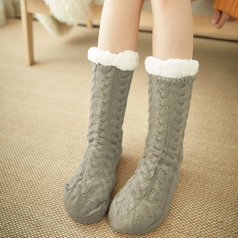 Women's Slippers for Home Floor Sock Fur Slippers Warm Plush Bedroom Slippers Silicone Non-slip Slippers Women Soft Female Shoes