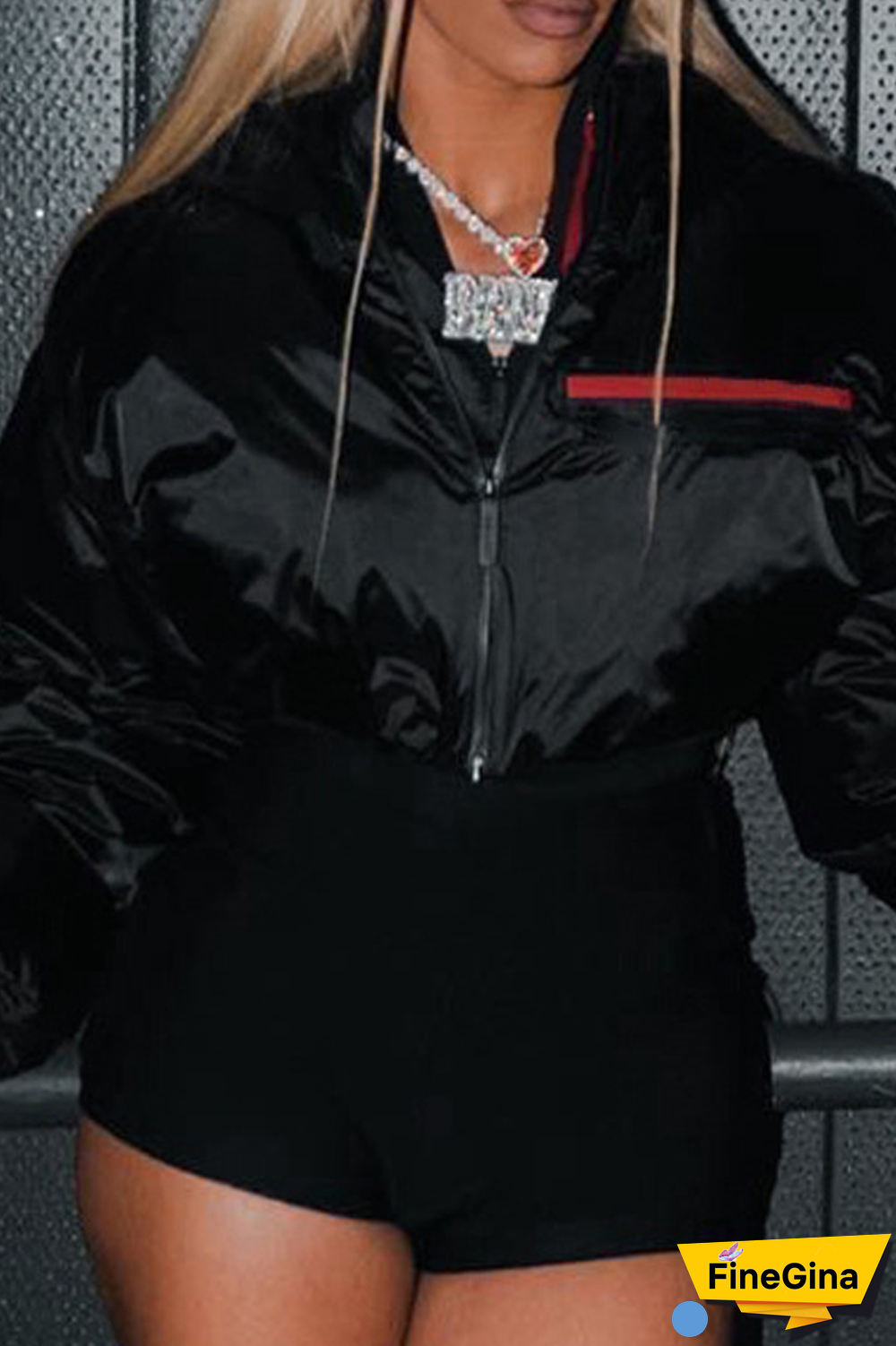 Black Street Solid Patchwork Mandarin Collar Outerwear