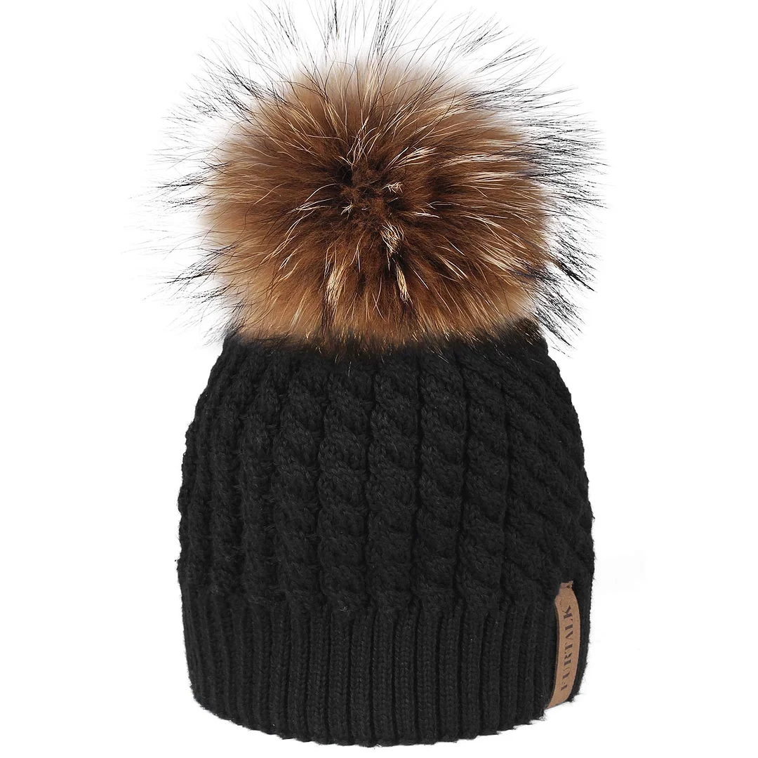 Winter Beanie Hats for Women FURTALK Womens Warm Knit Fur Bobble Pom Pom Hat