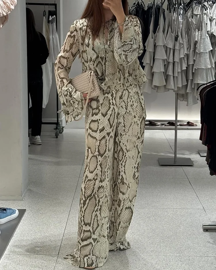 Lapel casual printed two-piece suit