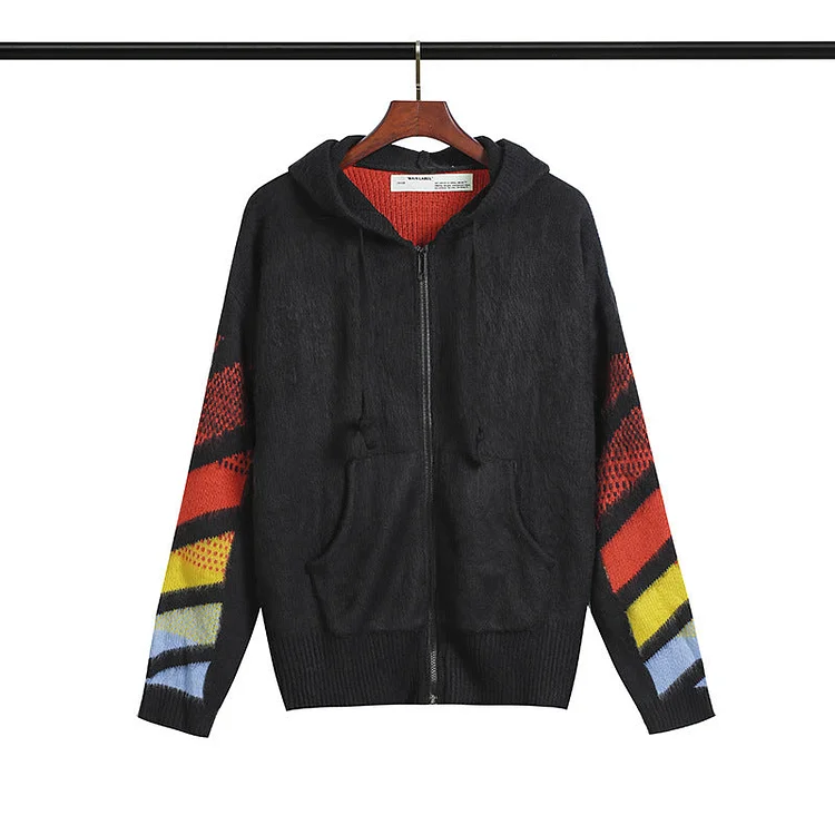 Off White Sweater Autumn and Winter New Mohair Zipper Sweater Coat