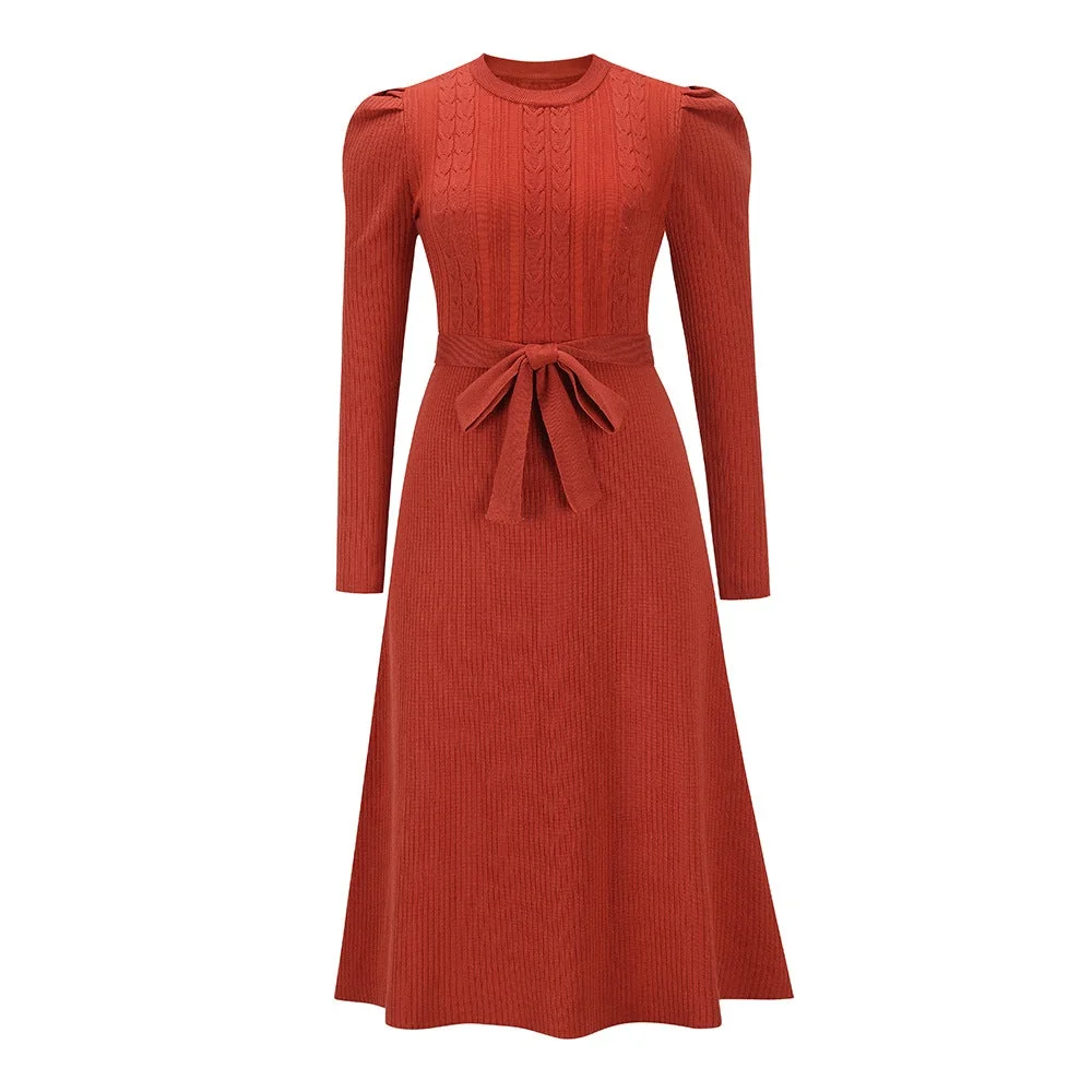 Solid Color Autumn Long Sleeve Knit Dress
