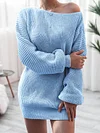 Solid Color Long Sleeves Sweater Dress