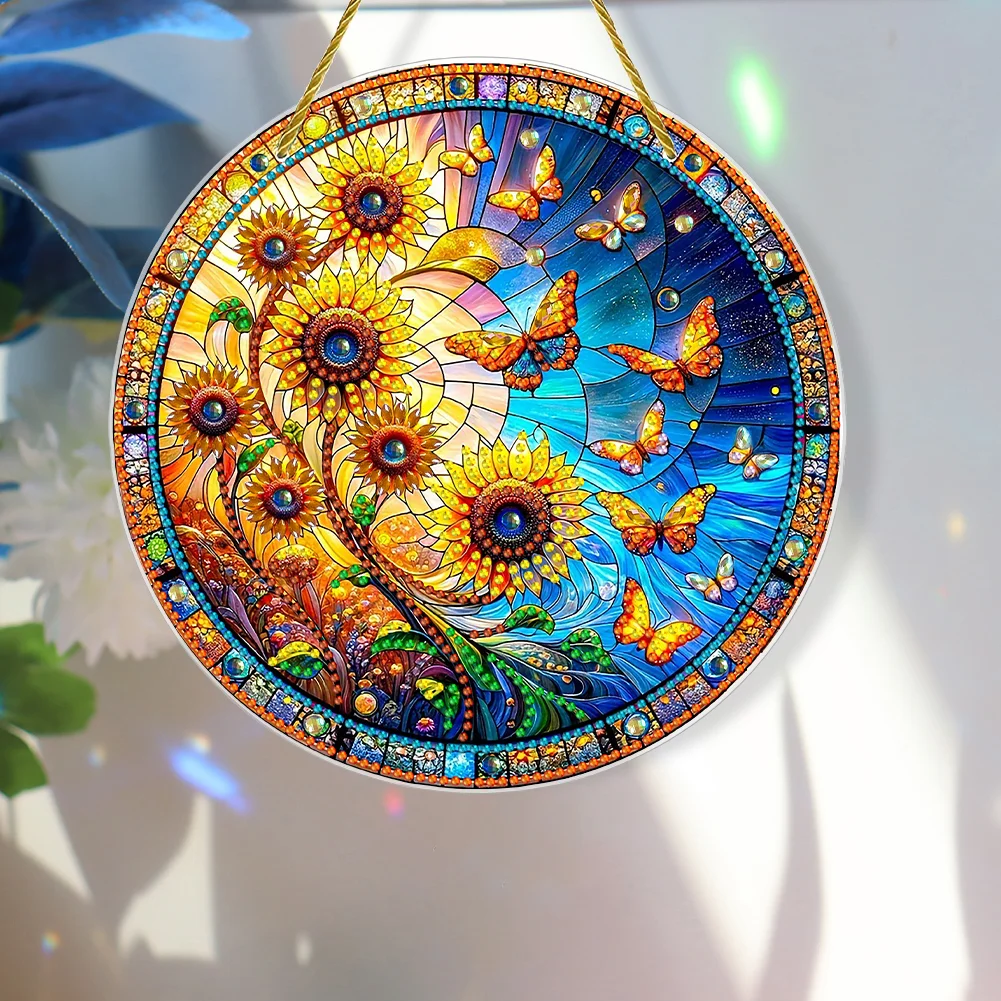 Diy Sunflower Butterfly Acrylic Diamond Painting Hanging Pendant For 