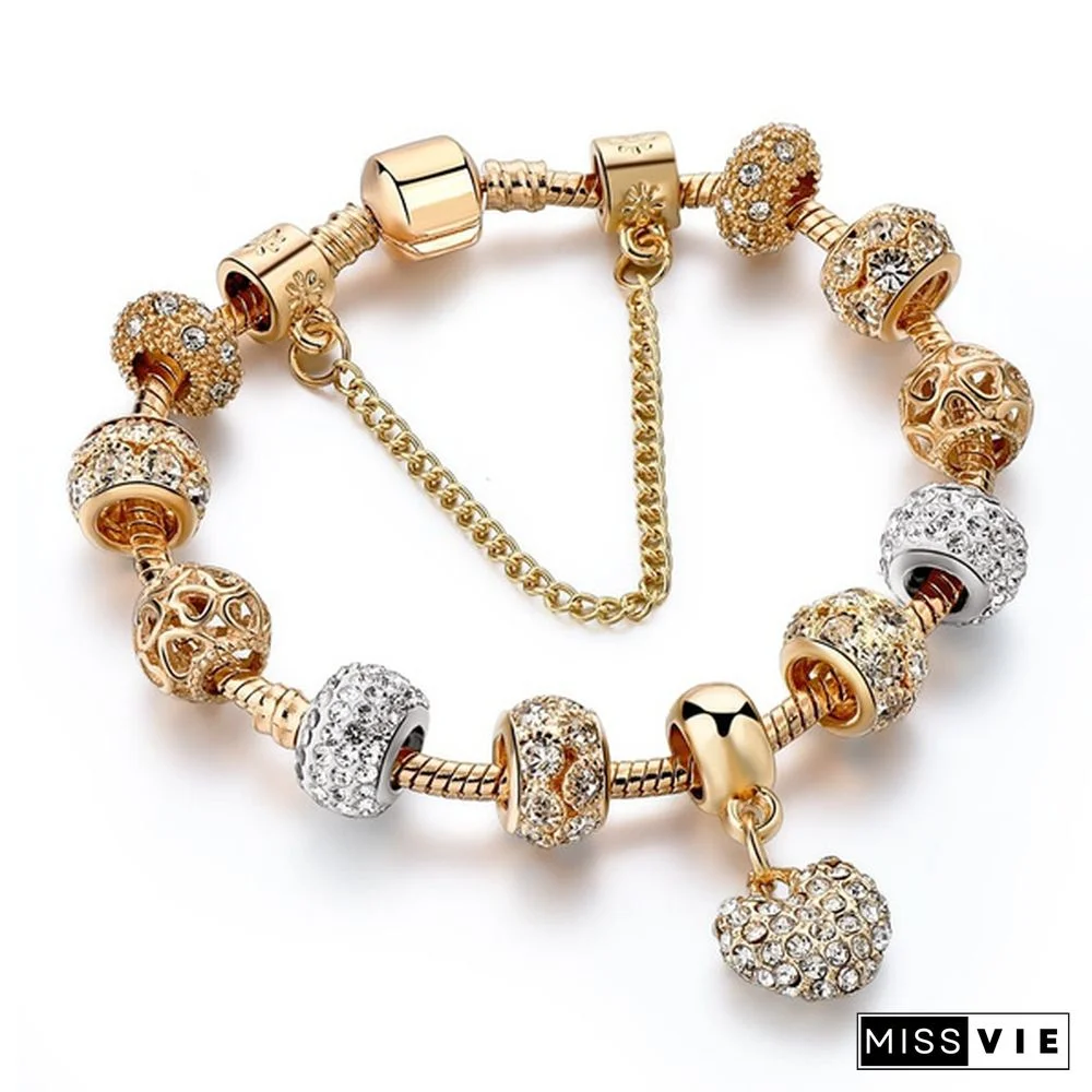 Luxury Crystal Heart Charm Bracelets & Bangles Gold Bracelets For Women Jewellery Pulseira Feminina Bracelet