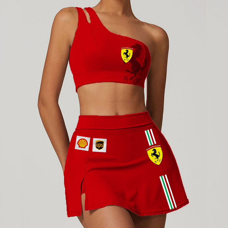 Women's Racing Team Logo Print Slim Fit Sportswear Casual Four Seasons Two Piece Suit / TECHWEAR CLUB / Techwear