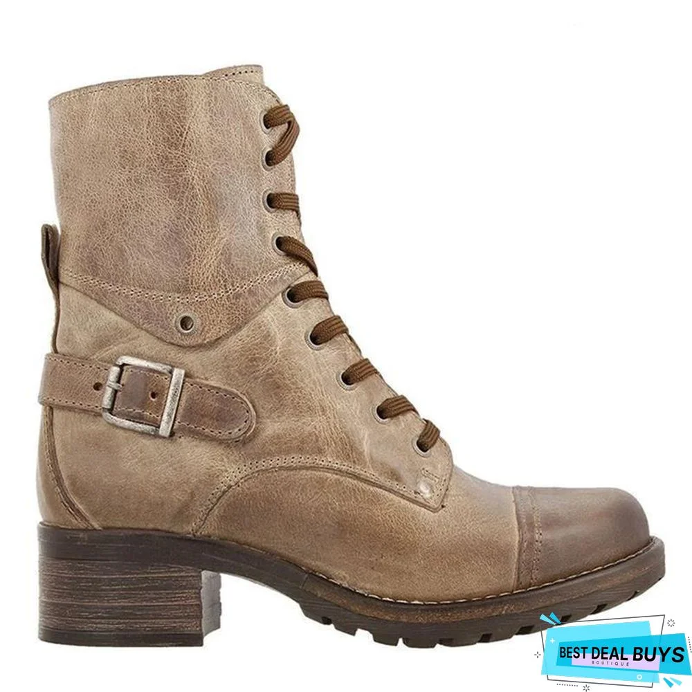 Classic Motorcycle Lace Up Ankle Boots