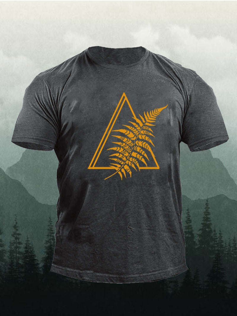 Men's Geometric Gold Triangle Plant Que Short-Sleeved Shirt