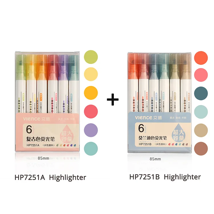 JOURNALSAY 6pcs/set Morandi Color/Retro Color Fluorescent Pen