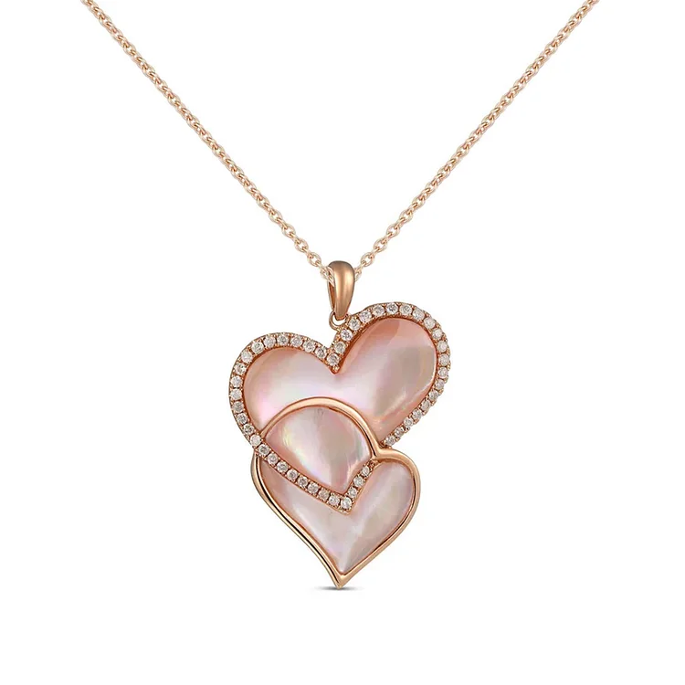 For Daughter - S925 Mother & Daughter Linked Together by Love Pink Fritillary Double Heart Necklace