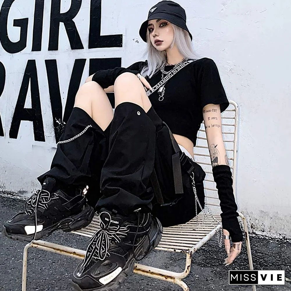 Casual Pants Chain Broken Hole Elastic Waist