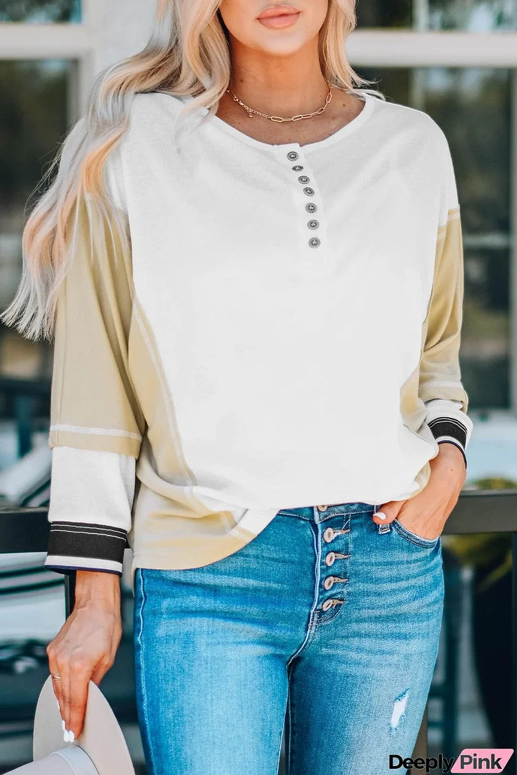 Block Buttoned Henley Top