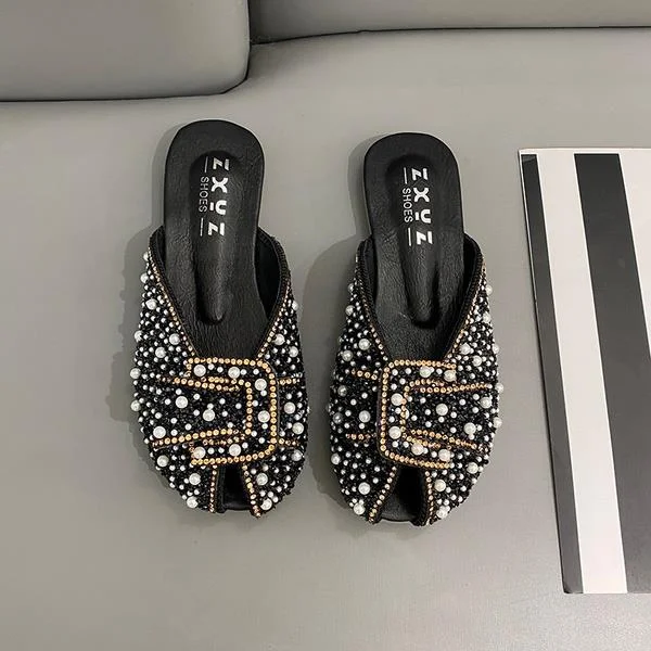 Breakj Women 2021 Loafers Glitter Slides Ladies' Slippers Peep Toe Flat Shoes Female Pantofle Fashion Jelly New Luxury