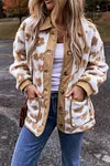 Women's Warm Flower Pattern Button Up Fleece Jacket Coat