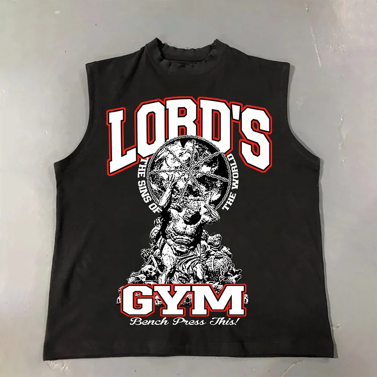 Stylish Lord's Gym Print Cotton Tank Top